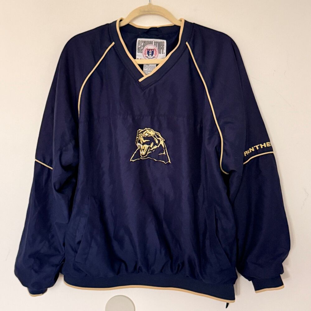 Genuine Stuff VTG Pitt Panthers Navy Blue Gold V-Neck Windbreaker Jacket Sz L